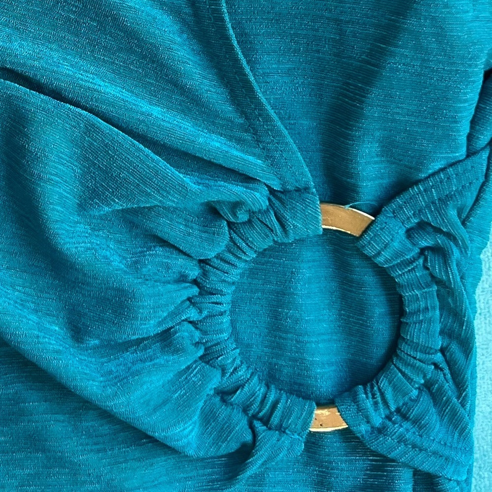 So Flattering! Beach Bay Wrap Top, Gold Metal Circle Grommet-Teal 1 pc Swim Suit - Picture 4 of 16
